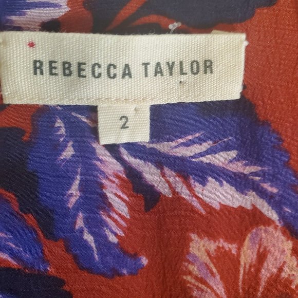 Rebecca Taylor Floral Silk Tank Satin Blouse Top Burnt Red Multi Sz 2 - Picture 7 of 8